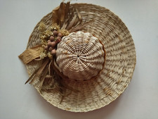 Ancien chapeau en Osier Rotin Vintage Diamètre 20 cm
