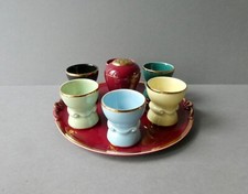 plateau de service en céramique avec 6 coquetiers et 1 salière, années 60