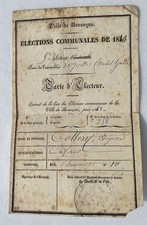 CARTE D'ELECTEUR 1848  BESANCON  elections communales