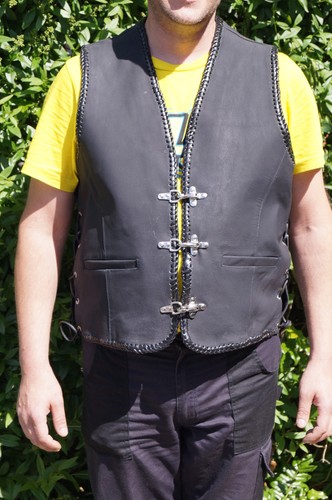 Gilet cuir habitude patch - gilet,