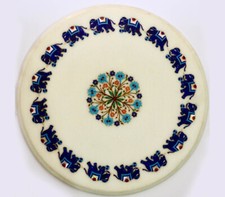 18 " Marbre Côté Rond Table Top Handmade Demi-Précieuses Pierres Floral Art