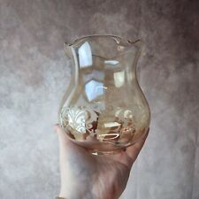 Tulipe de Lampe en Verre Ambré – Gravure de Fleurs – Ancien Abat-Jour Vintage