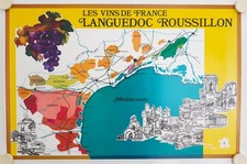 Affiche Carte Les Vins de France LANGUEDOC ROUSSILLON