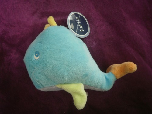 Doudou baleine bleu orange - baleine,