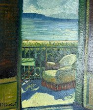 Paysage marin, jardin, chaise