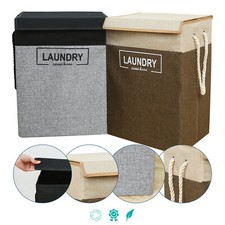 Panier À Linge Pliable Sac Hamper Avec Couvercle 70L Stockage De Vêtements Sales