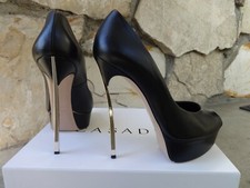 Casadei Skyhigh Stiletto Blade Black Leather Peep-Toe Platform Pumps EU size 8.5