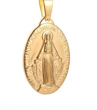 Pendentif médaille vierge marie acier inoxydable doré