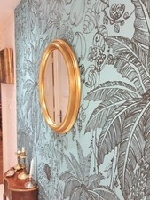 Ancien Miroir Médaillon En Resine Doré Made In Italy