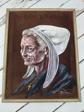 Tableau ancien signé Dufresne – Portrait de femme bretonne – Art vintage