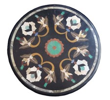 18 " Noir Marbre Fin Table Top Demi Précieux Pierres Floral Art Inlay Home Décor