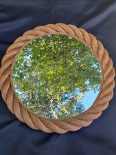 Superbe miroir  rond en corde tressée par Audoux & Minet circa 1950, collection 