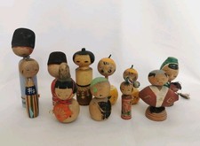 Kokeshi Lot de 11 Poupées Japonaises en Bois Vintage 