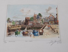 EAU FORTE ORIGINALE AQUARELLEE 20 X 15, HONFLEUR ,   numéroté signé Lalouette 