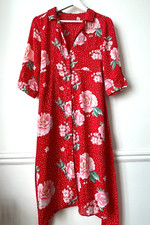 ROBE Rouge Fleur avec ceinture pois blanc Polyester T 36 38 environ Exc état !