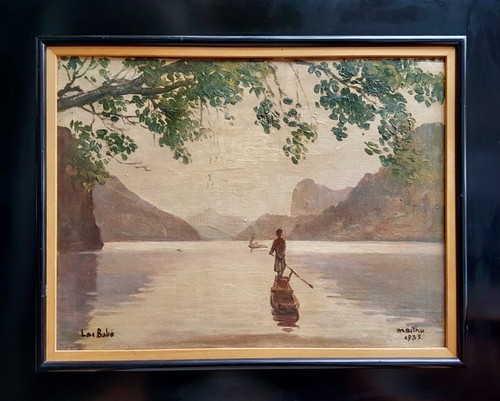 Lac huile sur toile - huile,