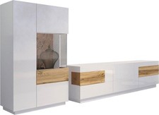 Mur De Salon 2 Pièces Blanc Brillant Chêne Votane (18475)