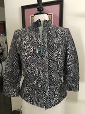 Musette Jacket Size 6 Black & White Snakeskin Print w Turquoise Lining & Accents