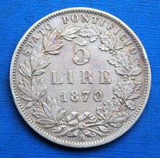 5 Lire Pius IX (Pie IX), AN XXV, Vatican - 1870 R (Rome)