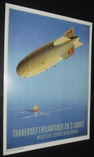 FAC-SIMILE COPY POSTER AFFICHE PUBLICITAIRE DIRIGEABLE ZEPPELIN TRANSATLANTIQUE