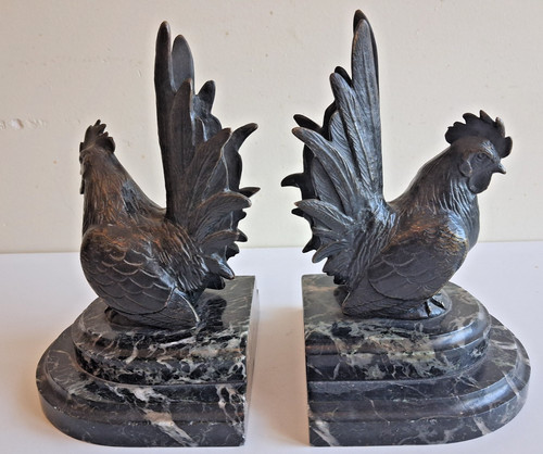 Serre livres coqs - serre-, bronze