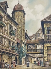 Strasbourg la cour du Corbeau  France d'après Barday 1942 Alsace Bas-Rhin