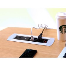 Prise de Table 2 X Schuko USB + RJ45+HDMI Interrupteur Aluminium Rétractable