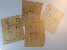 Lot 4 dessins, ca 1920, DESSINS ORIGINAUX, crayon & encre PORTRAITS, CARICATURES