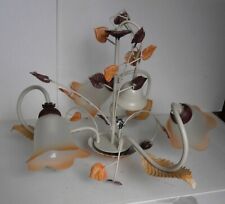 Magnifique lustre 3 branches feuilles d’automne en métal et verre en TBE n°6