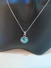 pendentif turquoise en acier et chaine acier inoxydable unique