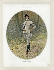 "COSTUME DE CHASSE" Planche originale entoilée publiée dans LES MODES en 1902 