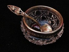 SALERON Verrine  avec cuillère feuille  cristal argent massif vermeil circa 1897