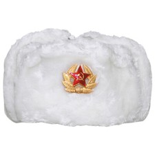 STYLE CHALEUREUX TRAPPER HAT RUSSIAN ARMEE HIVER CAP OREILLETTES AVEC BADGE BLAN