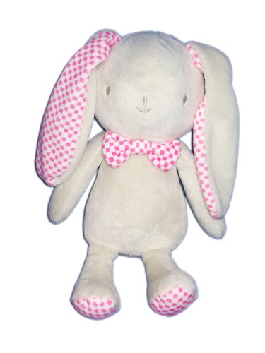 Doudou lapin gris beige rose