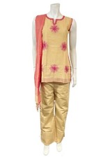Ensemble Indien femme 3 pièces beige et rose taille 36 coton Tenue Indienne Fête