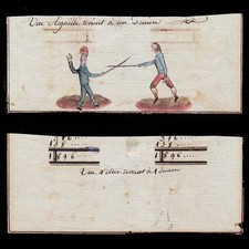 XVIIIe - DESSIN PLUME ET GOUACHE - DUELLISTES