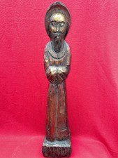 Statue saint moine en bois sculpté 50cm art populaire religieux ancien