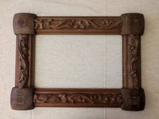 Ancien Cadre Art populaire bois sculpté feuillure 43 cm x 27 cm frame tableau