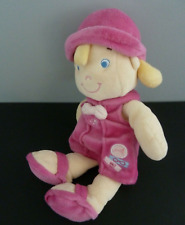 A3. DOUDOU PELUCHE POUPEE DE CHIFFON ROBE VIOLET MAUVE CHAPEAU ROND 25cm TTBE