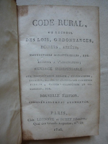 Code rural recueil des - code, ou