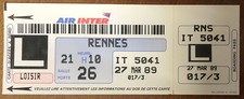 AIR INTER RENNES 27 MARS 89 CARTE D'ACCÈS A BORD BOARDING PASS AVION AVIATION