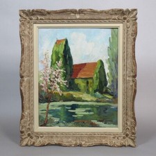 Elie Bernadac (1913-1999), Tableau Huile Paysage Eglise de Cricquebœuf Normandie