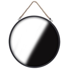 Miroir Rond Noir 41cm avec Corde Style Industriel Élégant