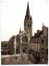 France, Caen, Église Saint-Pierre  photochromie, vintage photochrome  23x17 