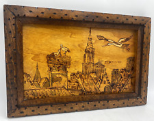 Small antique french pyrography early 1900's woodwork Strasbourg