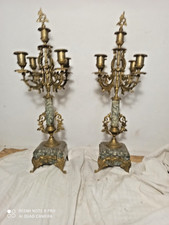 Paire de grands chandeliers 5 feux marbre et laiton peint en dore