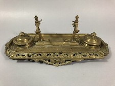 Ancien ENCRIER DOUBLE fin 19° BRONZE DORÉ Napoléon 3 À RESTAURER