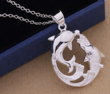 Pendentif argent "Silver Dolphins - Dauphins" & sa chaîne-Env de France immédiat