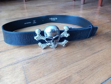 Ceinture Noire Abaco Tête De Mort Brillant Taille L 