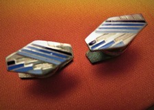 BOUTONS de MANCHETTES anciens EMAIL ART DECO couleur ARGENT BLEU & NOIR MURAT ?